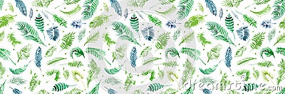 Tropical palm leaves, jungle leaves seamless floral pattern background, Watercolor tropical decor Stock Photo