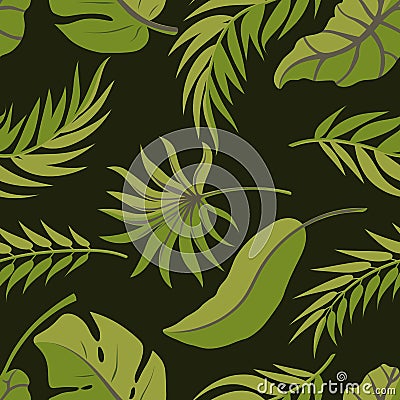 Tropical palm leaves, jungle leaves seamless vector floral pattern background Vector Illustration