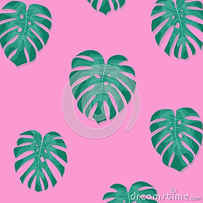 Tropical palm leaves. Monstera leaves on millenial pink background. Exotic pattern Vector Illustration