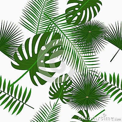 Tropical palm leaves seamless pattern, background with jungle leaf. Backdrop with exotic plants. Vector. Vector Illustration