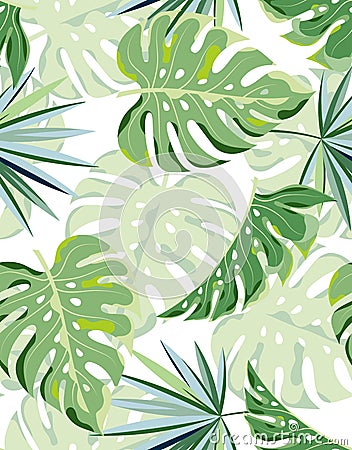 Tropical palm leaves seamless pattern Vector Illustration