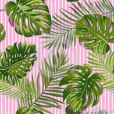 Tropical Palm Leaves Seamless Pattern. Watercolor Floral Background. Exotic Botanical Design for Fabric, Textile Vector Illustration