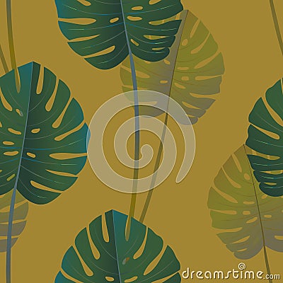 Tropical palm monstera leaves seamless pattern Vector Illustration