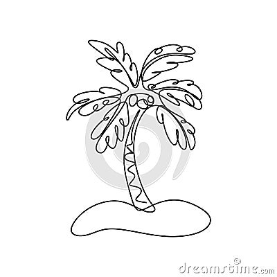 Tropical palm tree continuous line drawing Vector Illustration