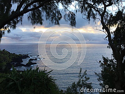 Tropical Paradise Island Sunrise Blue Skies Stock Photo