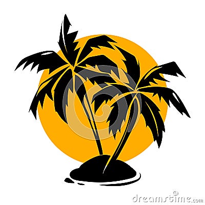 Tropical paradise palm trees and sun logo Vector Illustration