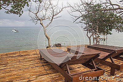 Tropical paradise resort in Mozambique at coast of Indian Ocean, perfect view on the ocean Editorial Stock Photo