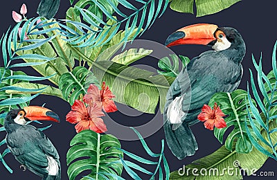 Tropical pattern flower watercolor, thanks card, textile print illustration design Stock Photo