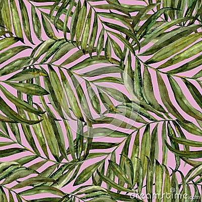 Tropical pattern, green palm, watercolor leaves Stock Photo