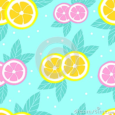 Tropical pattern with lemons in flat style. Sweet and colorful summer background. Vector illustration Vector Illustration