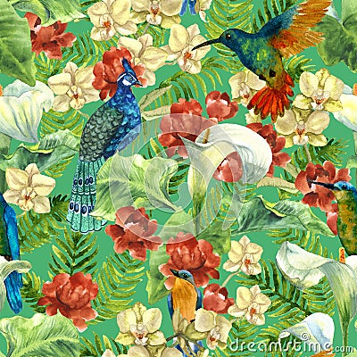 Tropical pattern with paradise birds Stock Photo
