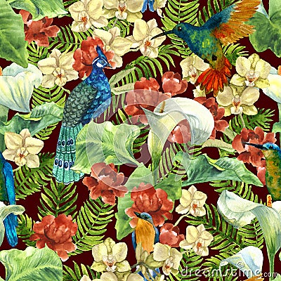 Tropical pattern with paradise birds Stock Photo