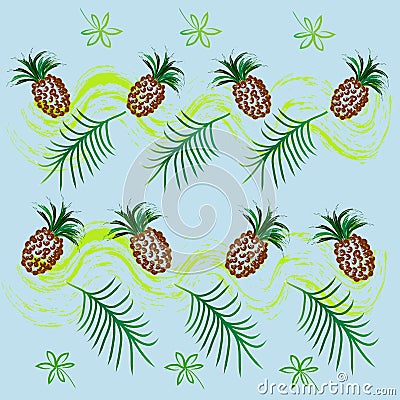 Tropical Pattern with Pineapples Watercolor Vector Illustration