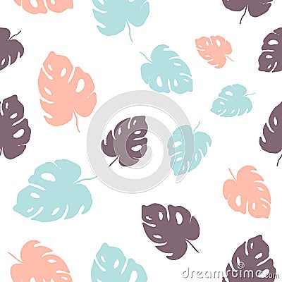 Tropical Pattern. Seamless Texture with Bright Hand Drawn Leaves of Monstera. for Print, Textile, Swimwear Fabric Paper Vector Illustration