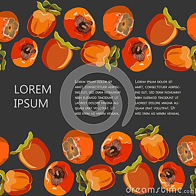 Tropical persimmon seamless horizontal border with copy space vector illustration Cartoon Illustration