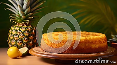 Tropical Pineapple Cake On Wooden Table - Vibrant And Delicious Stock Photo