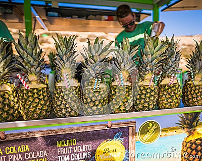 Tropical Pineapple Drinks Stand Selling Island Vacation Beverages Editorial Stock Photo