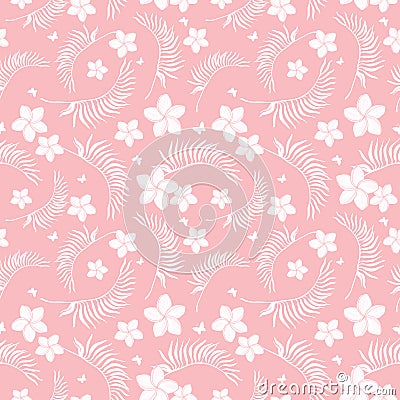 Tropical pink flowers seamless repeat pattern. Vector Illustration