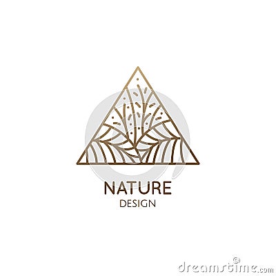 Tropical plant logo. Triangular emblem flower in linear style. Vector abstract badge for design of natural products Vector Illustration