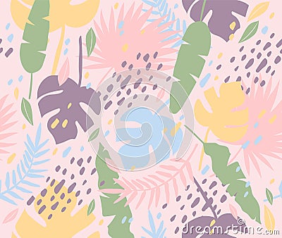 Tropical plants seamless pattern. Palm tree and monstera vector background Vector Illustration