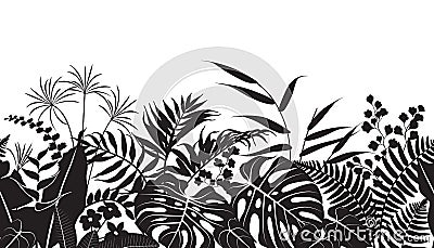 Tropical Plants Silhouette Pattern Vector Illustration