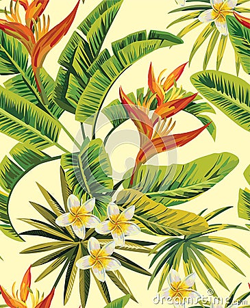 Tropical plumeria exotic flowers pattern Vector Illustration