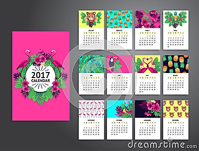 Tropical printable calendar 2017. Vector Illustration