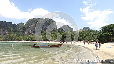 Tropical Railay Beach and popular climbing spot in the Phra Nang Beach of Thailand in Southeast Asia. Editorial Stock Photo