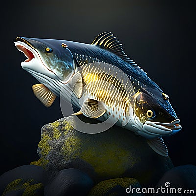 Tropical rainbow trout fish on black background. Fish in aquarium. Generative AI Stock Photo