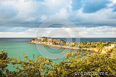 Tropical resort of Sint Maarten built near ruins of the Fort Ams Editorial Stock Photo