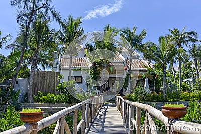 Tropical resort at the Thu BÃ²n River in Hoi An, Vietnam Editorial Stock Photo