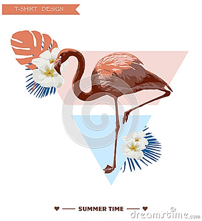 Tropical Background. Summer Design. Girl T-shirt Fashion vector Graphic Vector Illustration