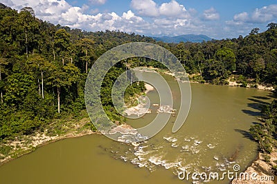 Tropical river and rainforest aerial view Stock Photo