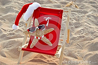 Santa Starfish on a red beach chair Stock Photo