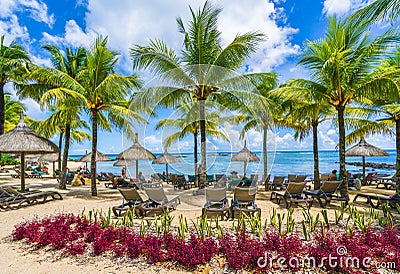 Tropical scenery with amazing beaches of Mauritius island Stock Photo