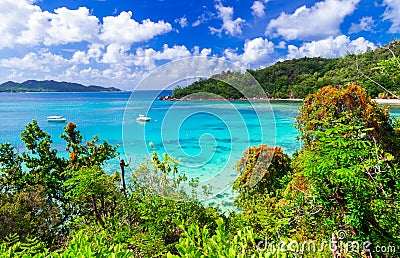 Tropical scenery - breathtaking Praslin island,Seychelles. Stock Photo