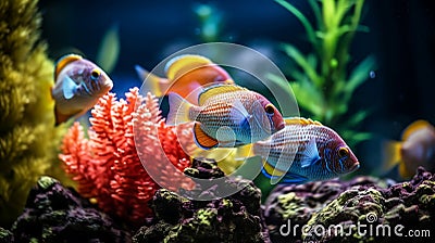 Tropical sea underwater fishes on coral reef. Aquarium oceanarium wildlife colorful marine panorama landscape nature Stock Photo