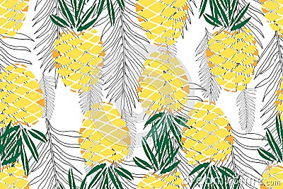 Tropical seamless pattern. Ripe juice fruits. Hand drawn Vector Illustration