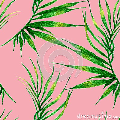 Tropical seamless pattern. Watercolor curved palm Cartoon Illustration