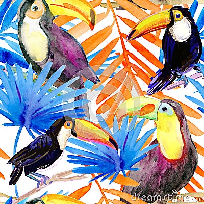 Tropical Seamless pattern. Watercolor painting. Stock Photo