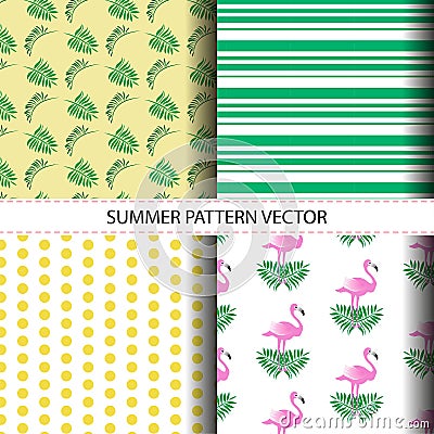 Tropical Seamless Vector Floral Summer Pattern with Pink Flamingo Bird and Palm Leave Vector Illustration