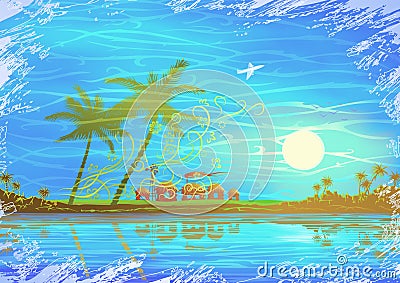 Tropical seashore scenery Vector Illustration