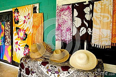 Tropical Souvenir Shop in Aitutaki Cook Islands Stock Photo