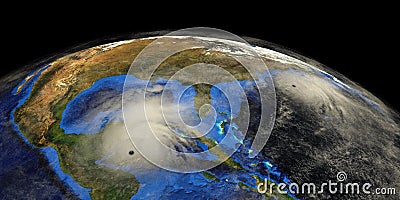 Tropical Storm Nana and tropical depression Omar approaching the USA. Earth shown from Space. Elements of this 3d rendering are Stock Photo