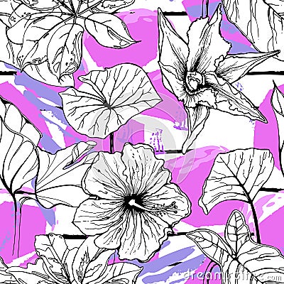 Tropical, stripe, animal motif. Seamless pattern Vector Illustration