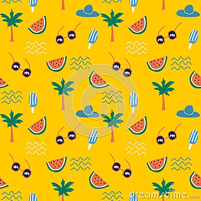 Tropical summer doodle drawing colorful pattern. Vector Illustration