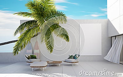 Tropical summer, luxury villa with palm, summer concept Stock Photo