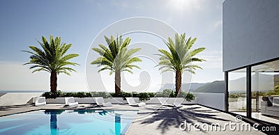 Tropical summer, luxury villa with swimming pool and palm trees, summer concept Stock Photo