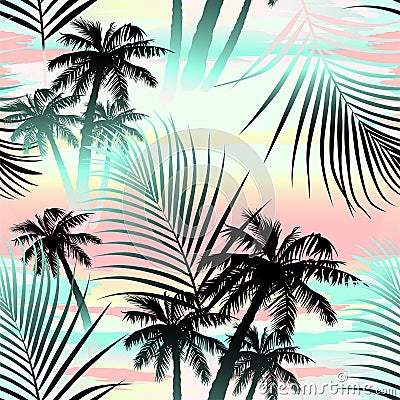 Tropical summer palms seamless pattern Vector Illustration