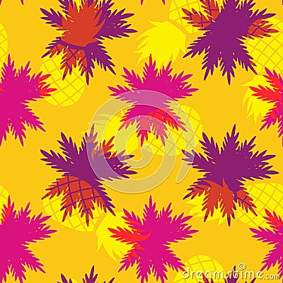 Tropical summer pineapple palm leaf pattern Vector Illustration